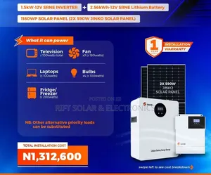 SRNE 1.5kva Inverter - 2.56kwh Lithium - (2)590W Solar Panels Offgrid