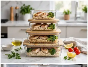 Premium 4-Piece Square Glass Food Storage Set With Bamboo Lids