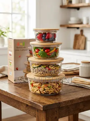 4-Piece Round Glass Food Storage Container Set Airtight Bamboo Lids