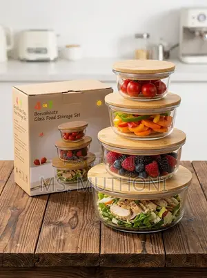  Eco-Friendly Borosilicate Contai (4-Pack Round Set With Bamboo Lids)