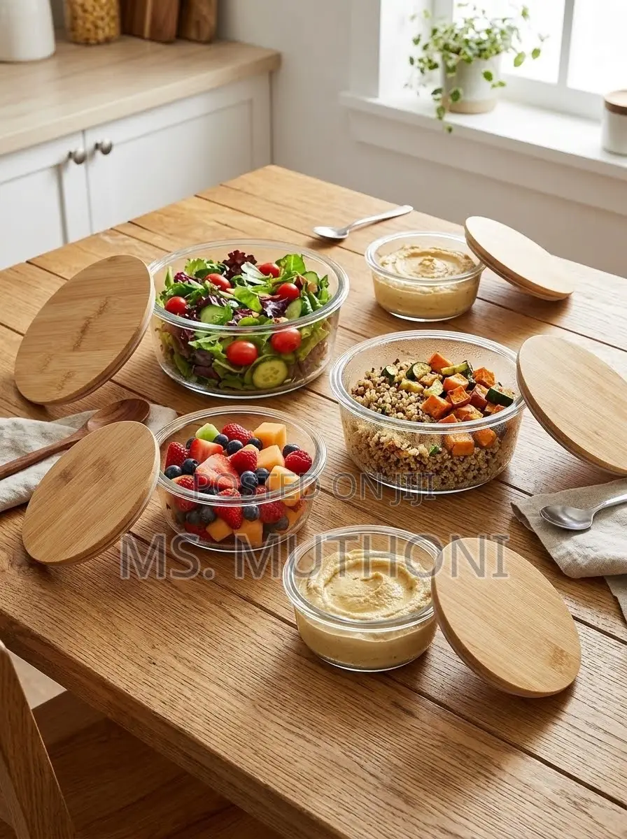  Eco-Friendly Borosilicate Contai (4-Pack Round Set With Bamboo Lids)
