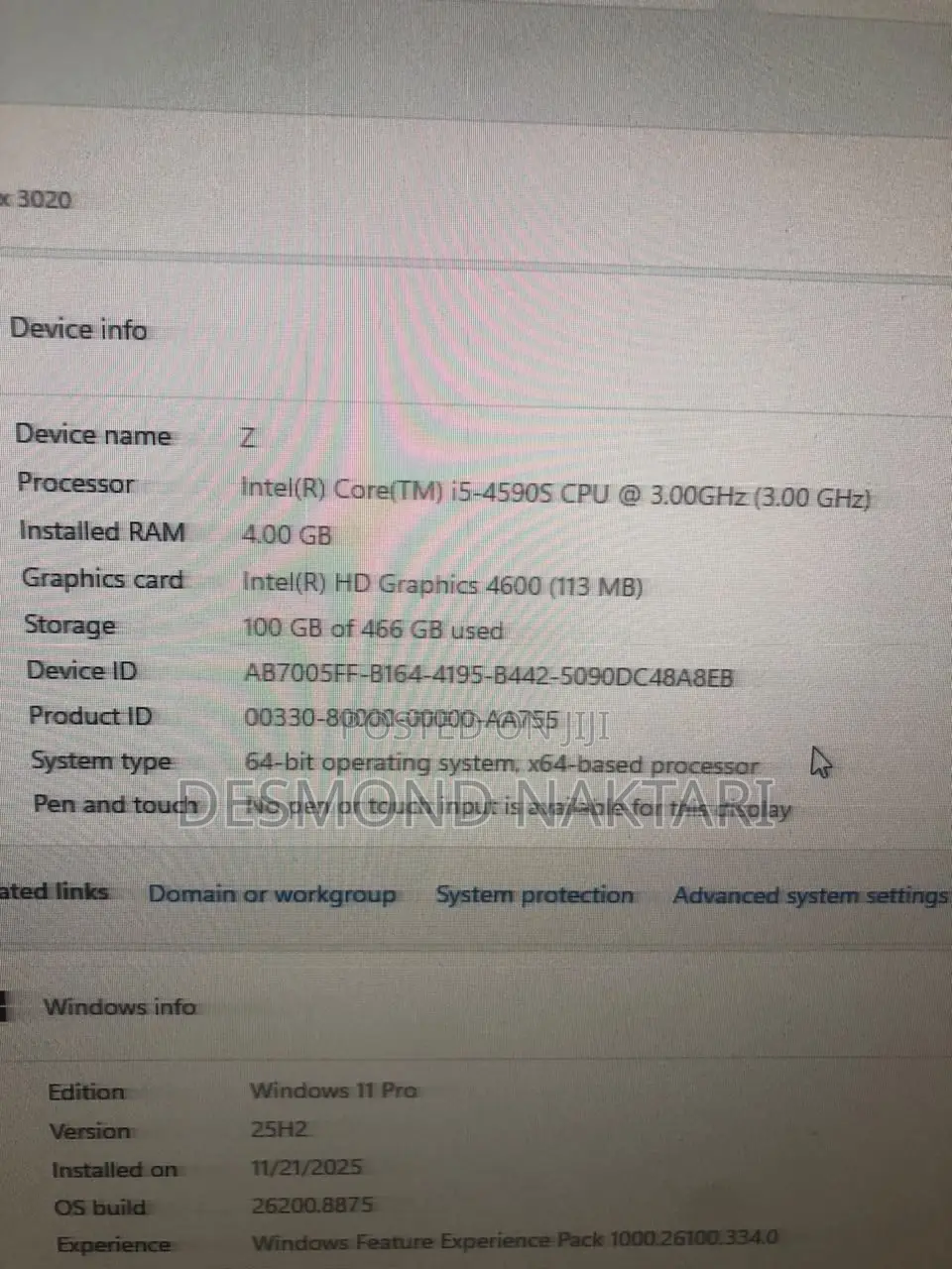 Desktop Computer Dell OptiPlex 3020 4GB Intel Core i5 HDD 500GB