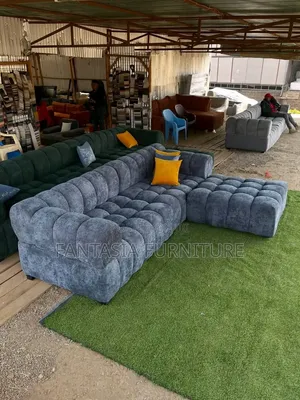 5 Seater Blue L-Shaped Bubble Sofa