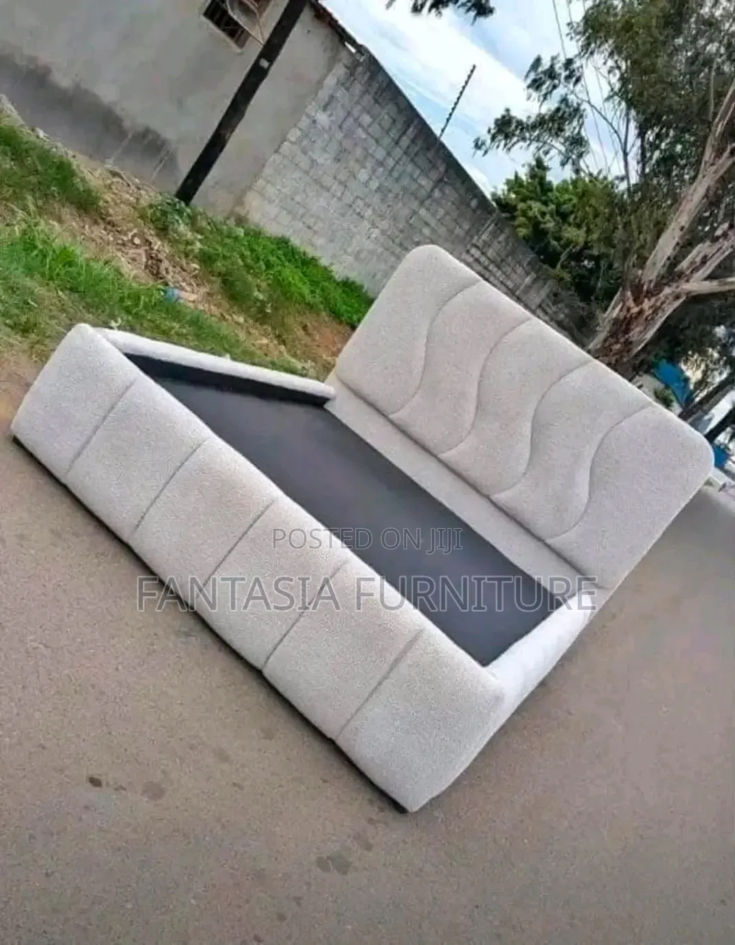 5 by 6 Rough Fabric Cream Bed
