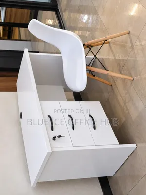 White Office Desk With 3 Drawers and Lock & Chair