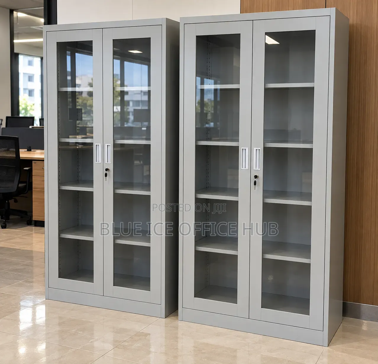 2 Door Glass Office Cabinet With Shelves