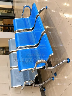3 Seater Office Waiting Bench Blue and Silver