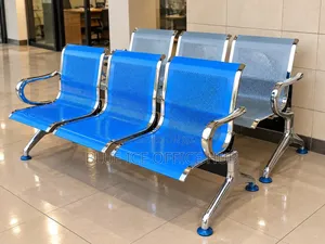 3 Seater Office Waiting Bench Blue and Silver