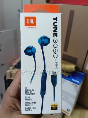 The JBL Tune 305C USB-C Wired in-Ear Headphones in Blue