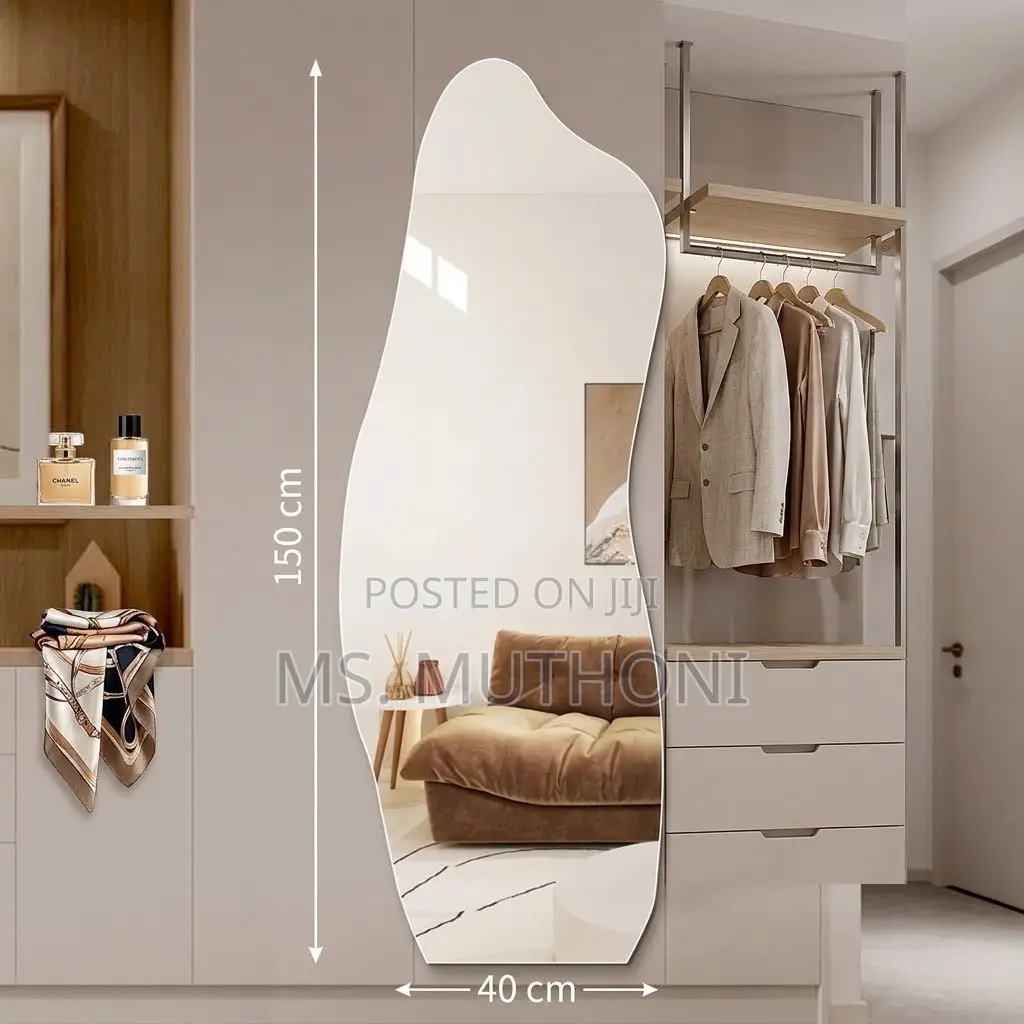 Irregular, Wavy Peel-and-Stick Body Mirror: