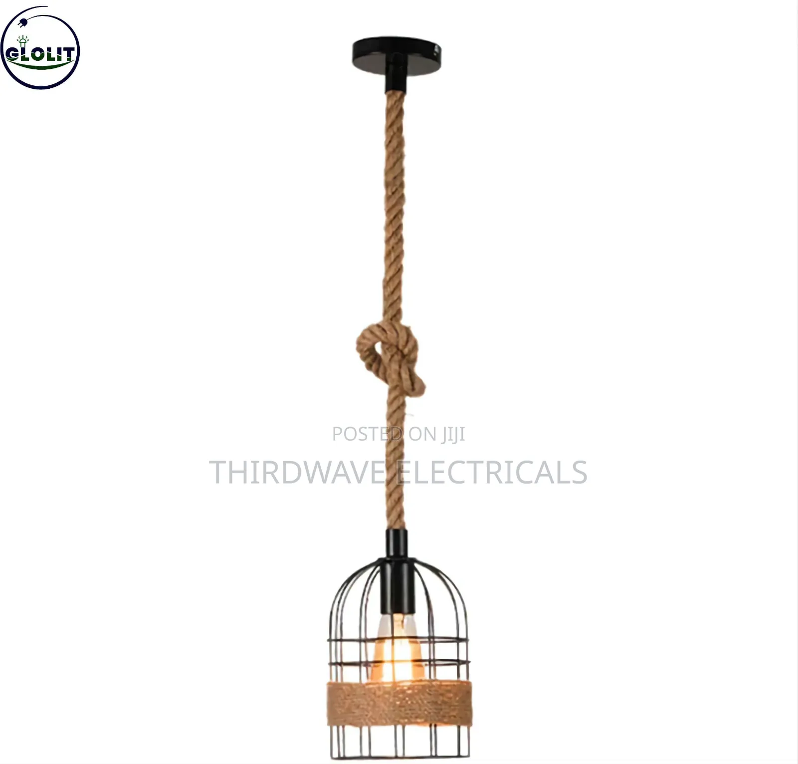 Rustic Hemp Rope Cage Pendant Light