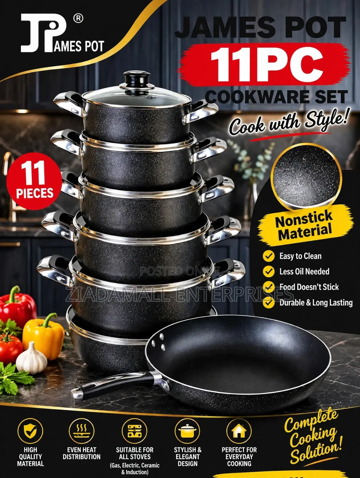 *James Pot 11pc Cookware Set*
*Selling 
*Nonstick Material*