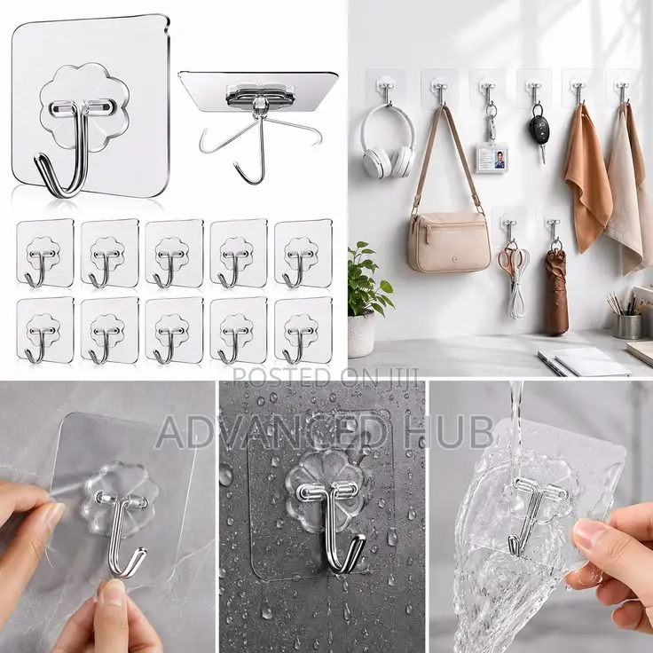 Heavy Duty 10 PCS Transparent Self Adhesive Wall Hooks