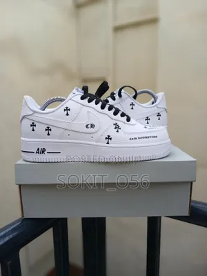 White Nike Air Force 1 Chrome Hearts Custom Sneakers.