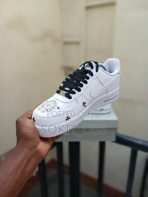 White Nike Air Force 1 Chrome Hearts Custom Sneakers.