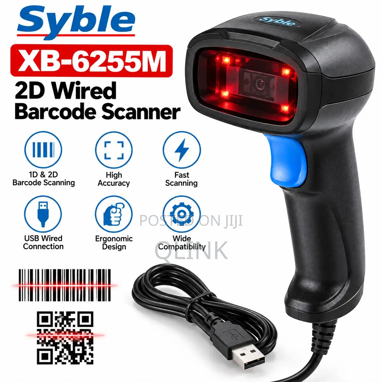 Syble XB-6255M – 2D Wired Barcode Scanner
