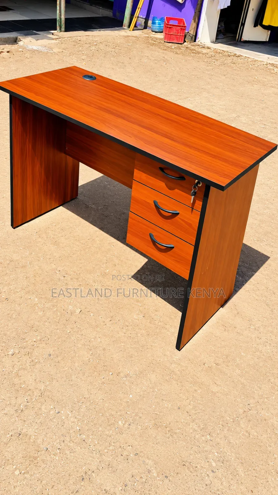 Modern Mahogany Office Desk With 3 Drawers, Lockable Storage