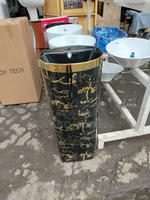 Stand Alone Hand Wash Basin Black and Gold