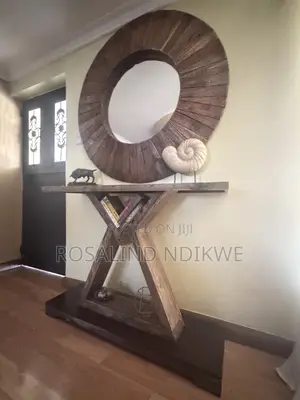 Rustic Designer Console Table With Large Round Mirror