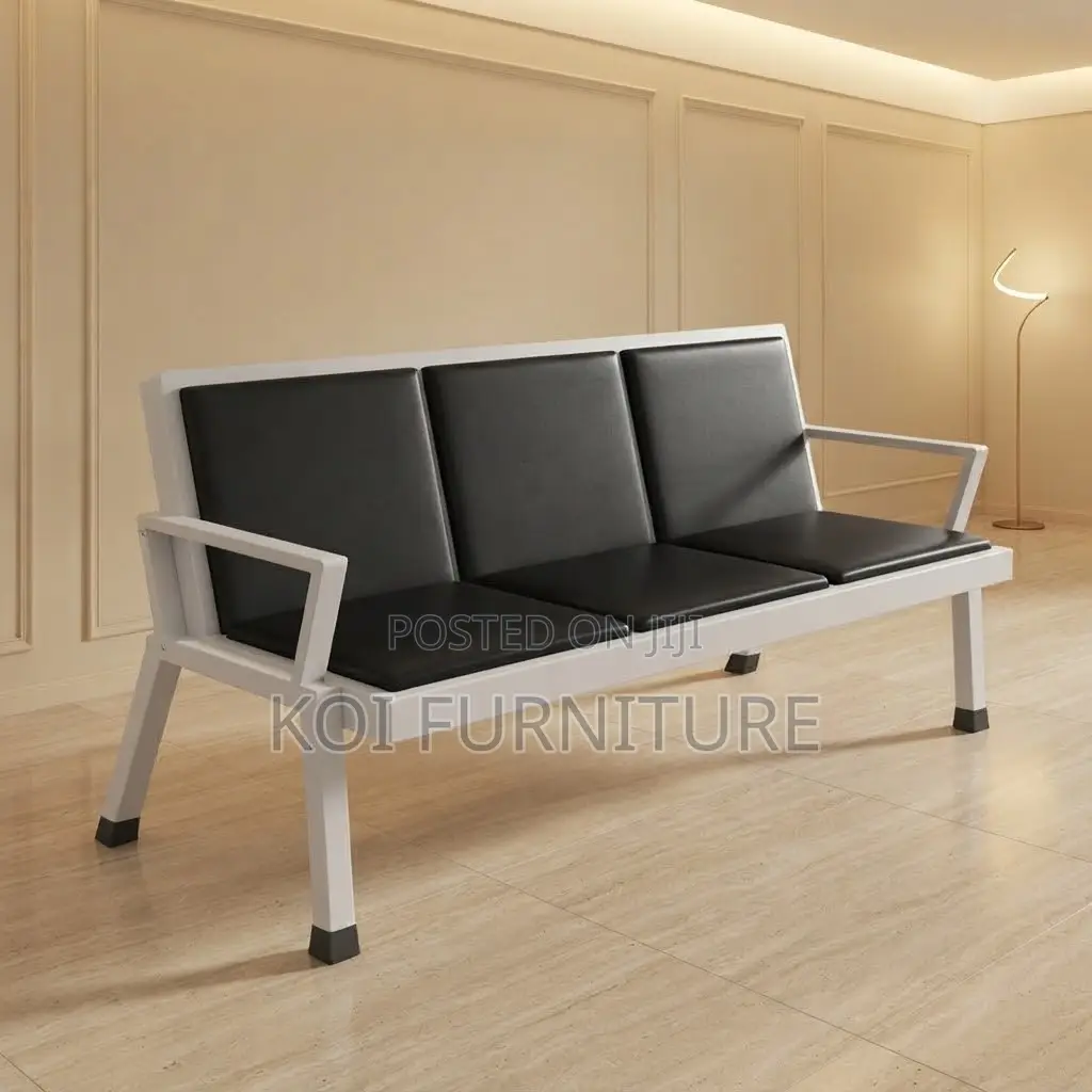 Office Bench; Three Seaters Leather Reception Modern Framed Bench