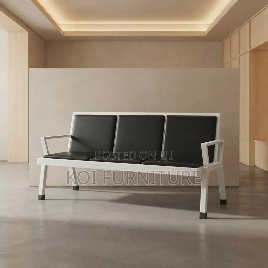 Office Bench; Three Seaters Leather Reception Modern Framed Bench