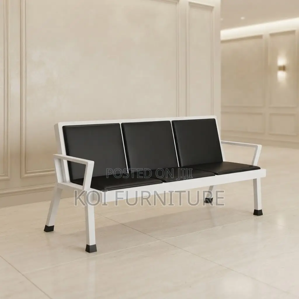 Office Bench; Three Seaters Leather Reception Modern Framed Bench