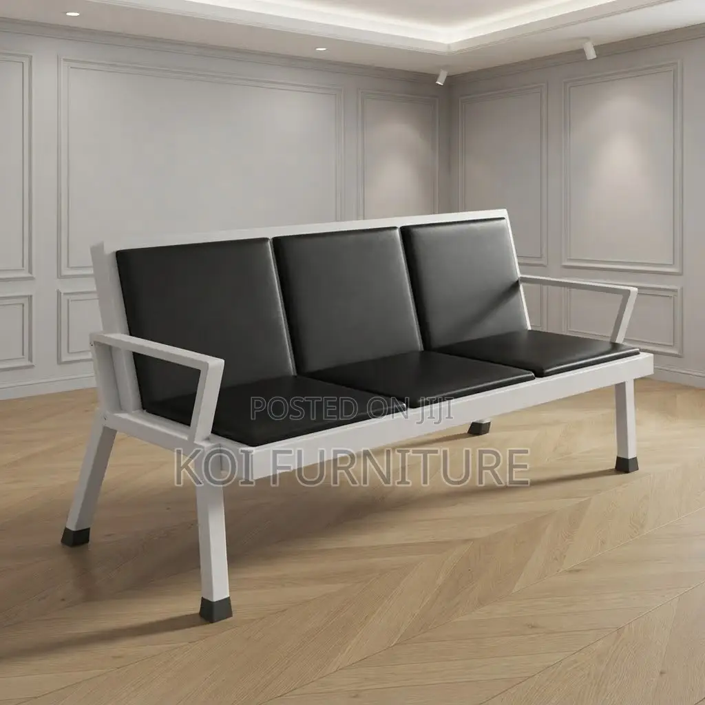 Office Bench; Three Seaters Leather Reception Modern Framed Bench