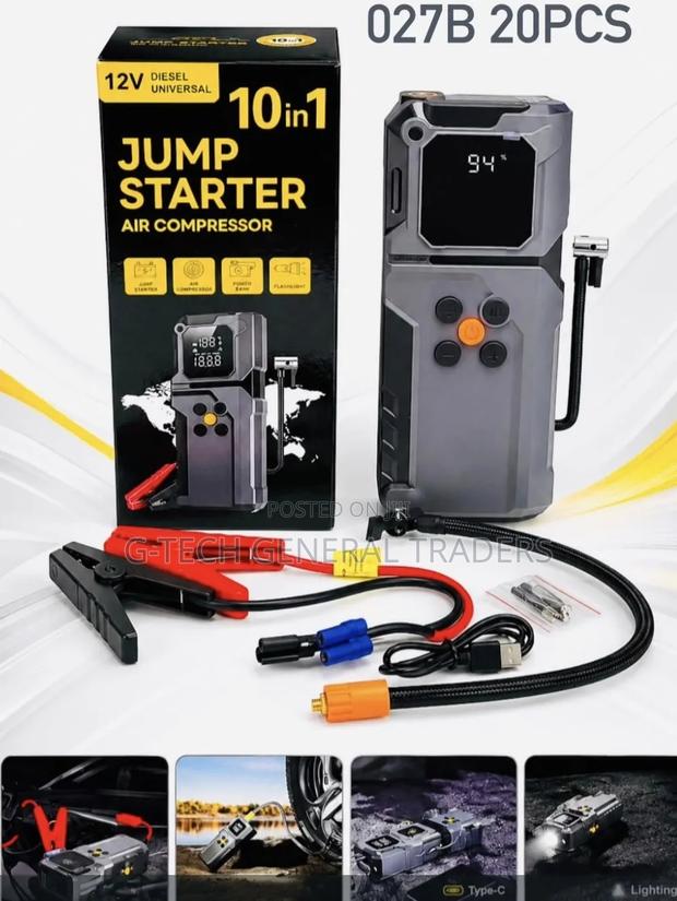 10in1 Portable 12V Car Battery Jump Starter and 150PSI Air Compressor