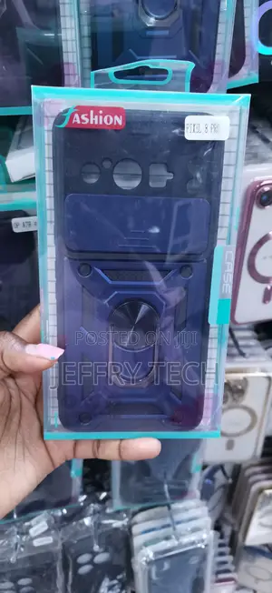 Blue Case With a Sliding Lens Cover a Ring Stand Google Pixel 8 Pro