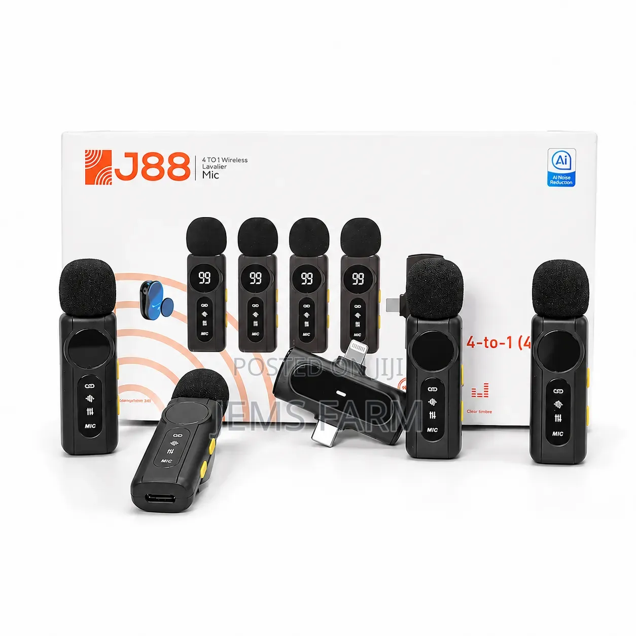 J88 4-in-1 WirelessLavalierMicrophone Digital Display &Noise Reduction