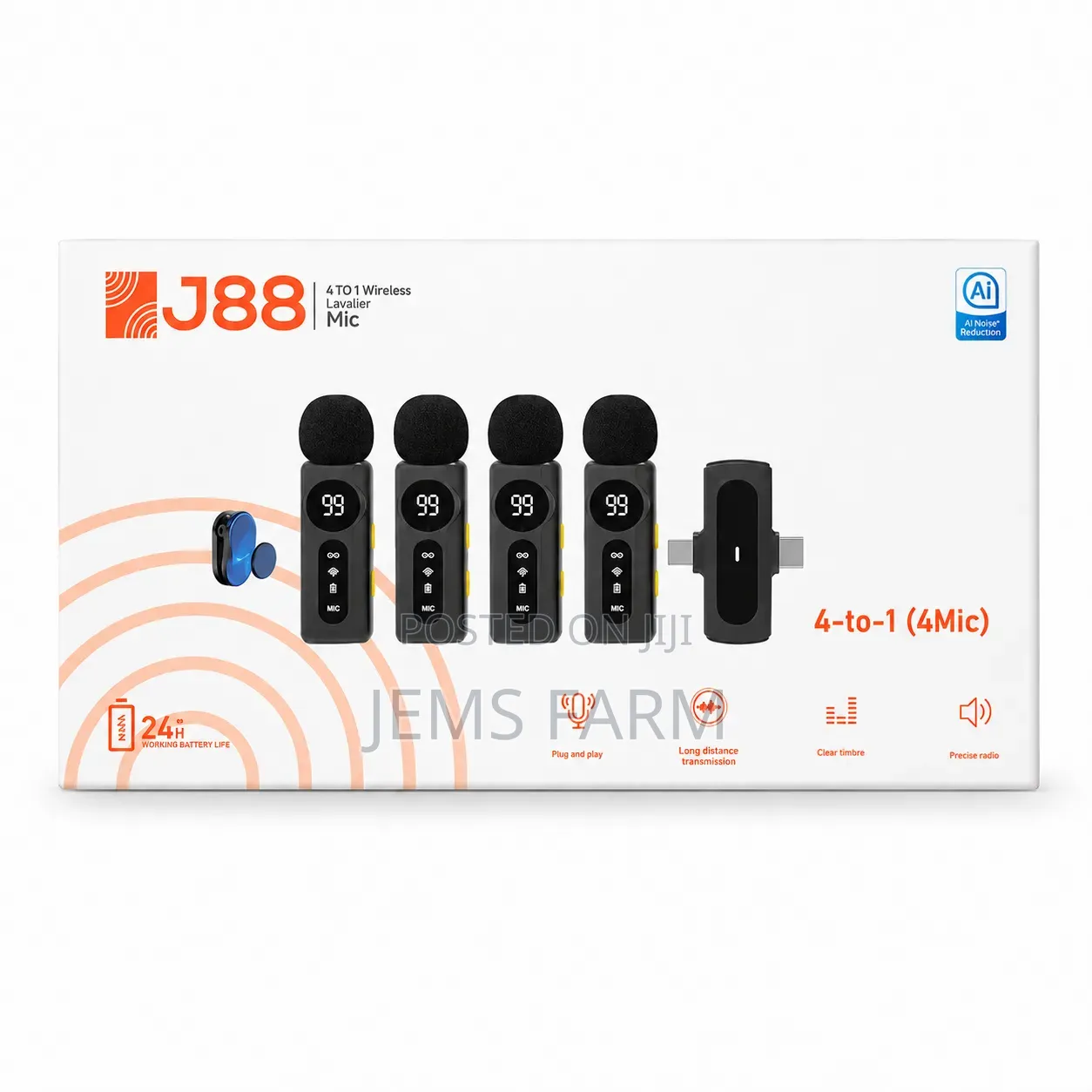 J88 4-in-1 WirelessLavalierMicrophone Digital Display &Noise Reduction