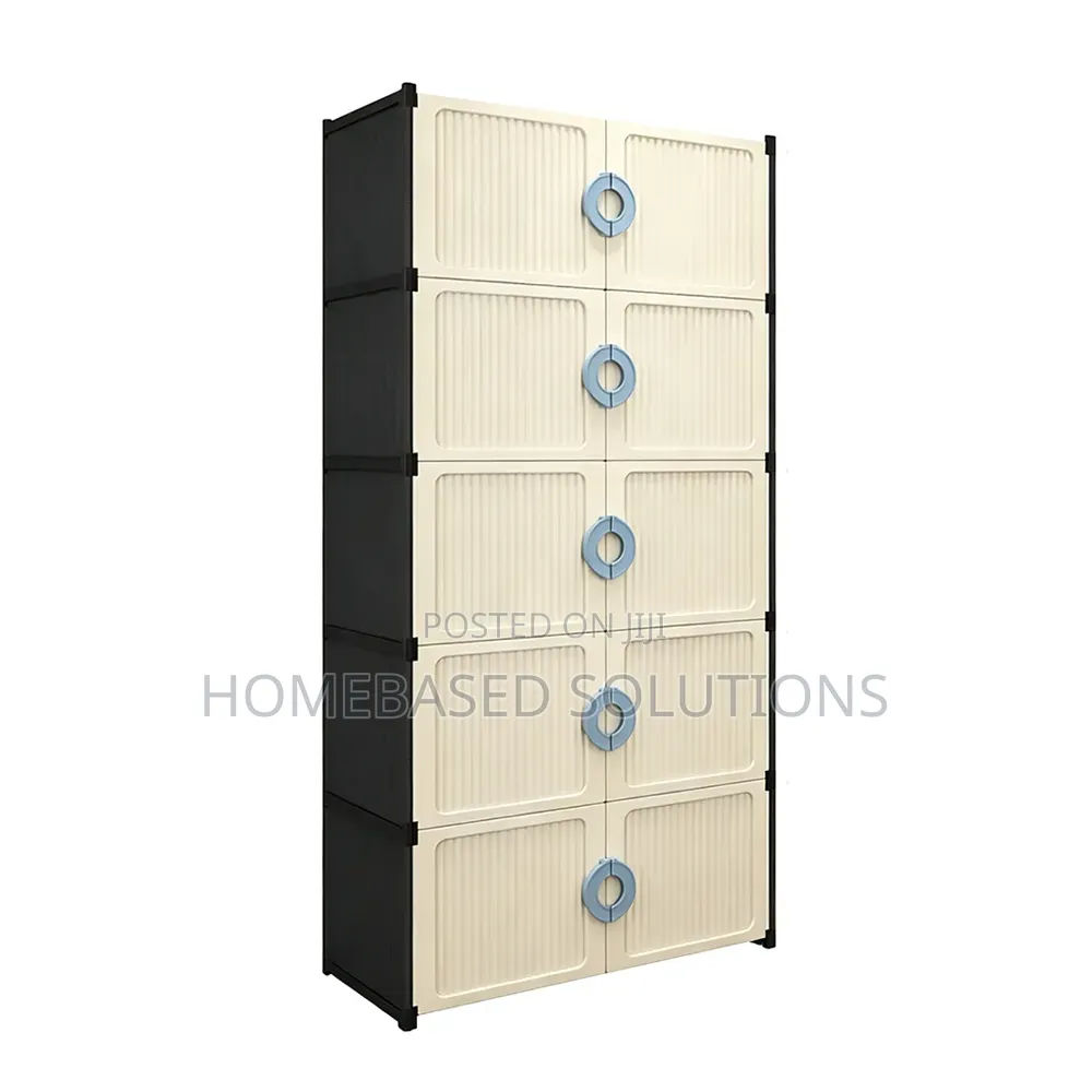 5 LAYER PVC Storage Cabinet in Black Surrounding White Front At