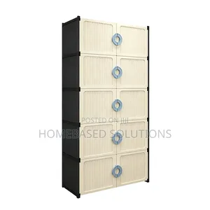 5 LAYER PVC Storage Cabinet in Black Surrounding White Front At
