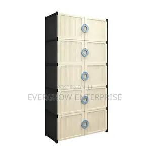 5 LAYER PVC Storage Cabinet in Black Surrounding White Front At