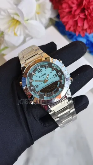 Blue Face With Silver Straps Casio Dual Display Gents Watch