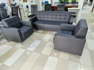 Executive Black Leather Office Sofa