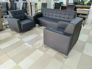 Executive Black Leather Office Sofa
