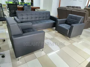 Executive Black Leather Office Sofa