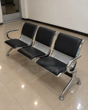 3 Seater Metallic Waiting Bench – Black Leather Office Reception Seats