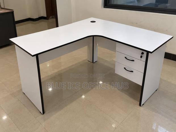 L Shaped Office Desk – White Corner Computer Table With Drawers - main view