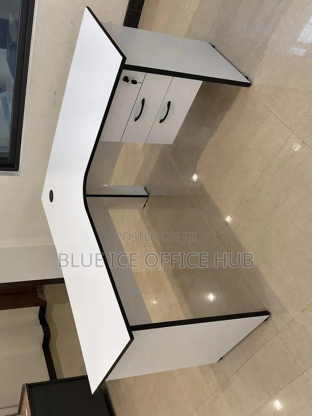 L Shaped Office Desk – White Corner Computer Table With Drawers - thumbnail 4