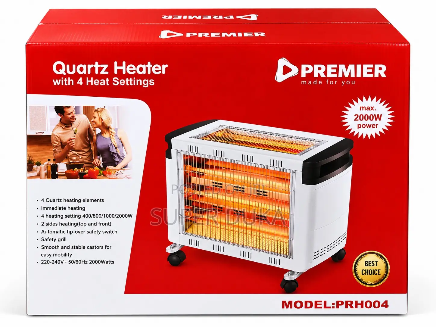Room Heater 2000W Premier PRH004 Quartz 4 Heat Settings 3 Sides