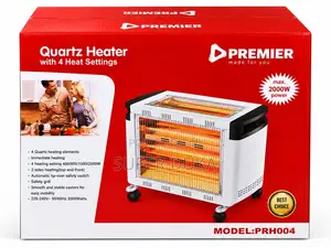 Room Heater 2000W Premier PRH004 Quartz 4 Heat Settings 3 Sides