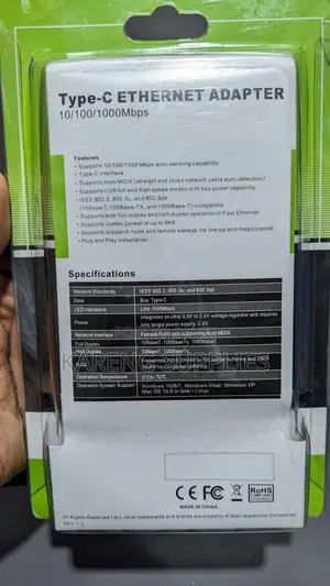 Type-C to RJ45 Gigabit Ethernet Adapter