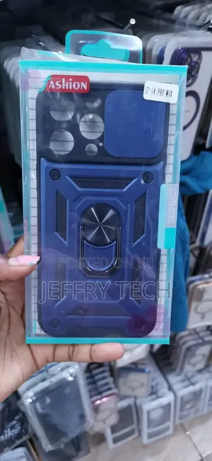 Blue Armor-Style Case With a Built-in Ring Holder iPhone 14 Pro Max