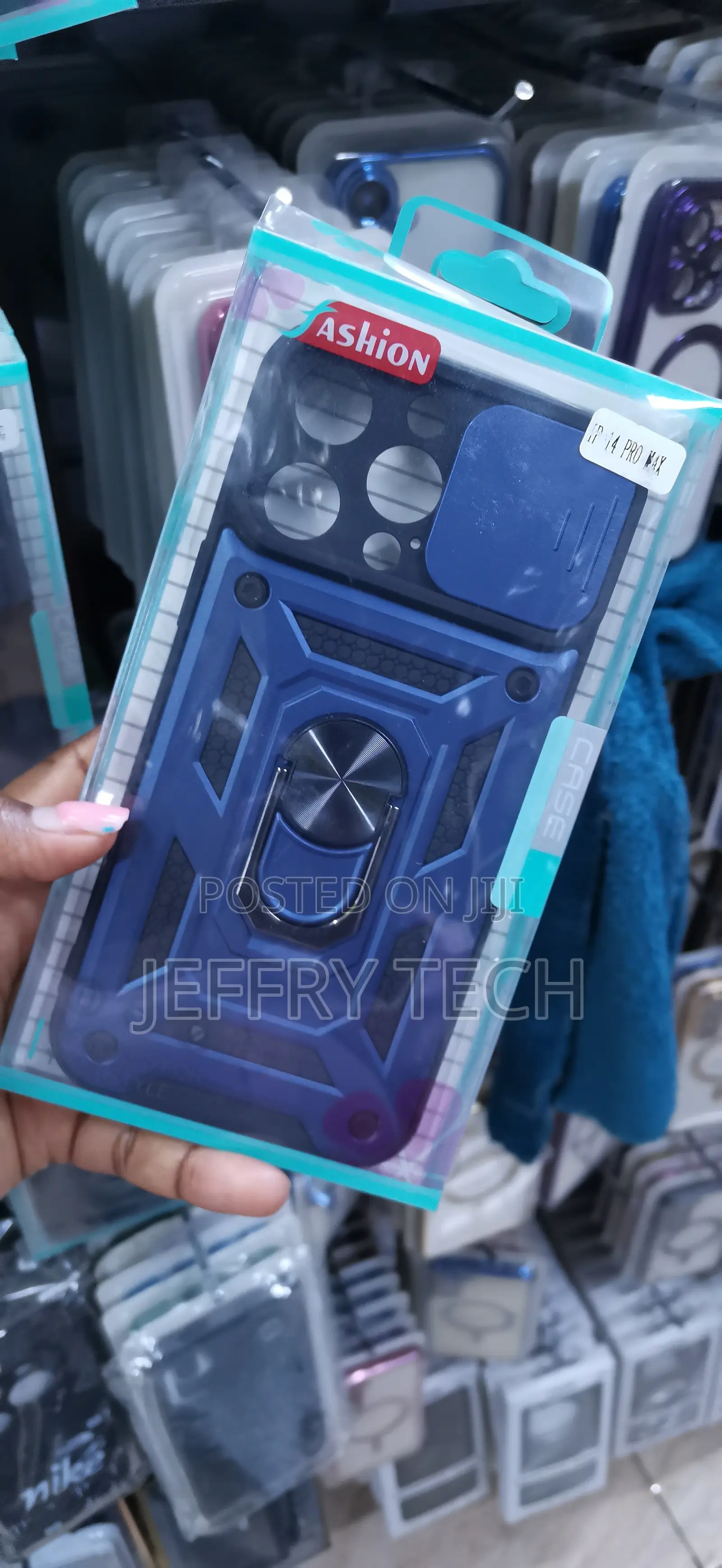 Blue Armor-Style Case With a Built-in Ring Holder iPhone 14 Pro Max