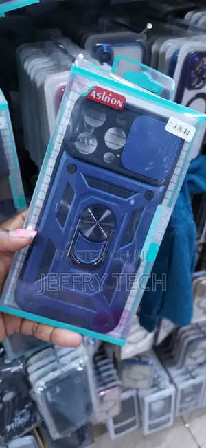 Blue Armor-Style Case With a Built-in Ring Holder iPhone 14 Pro Max