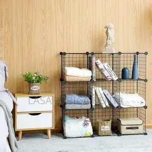 9-Cube Wire Metal Grid Bookcase Shelf Storage Cabinet