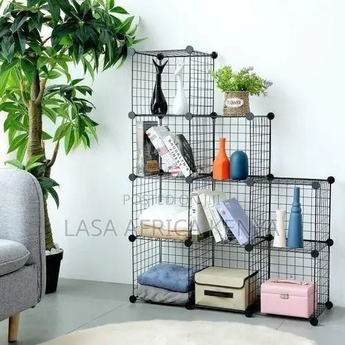 9-Cube Wire Metal Grid Bookcase Shelf Storage Cabinet