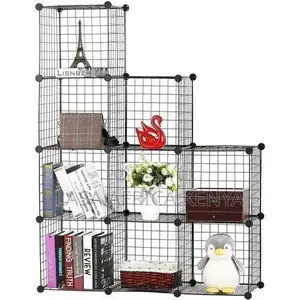 9-Cube Wire Metal Grid Bookcase Shelf Storage Cabinet